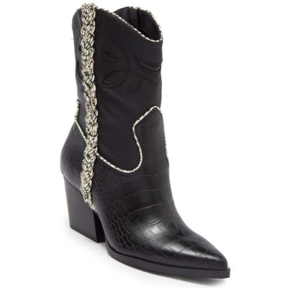 Dolce Vita Boots Lori Croc Embossed Cutout Braided Western Festival Boho Black 8 - Picture 1 of 15